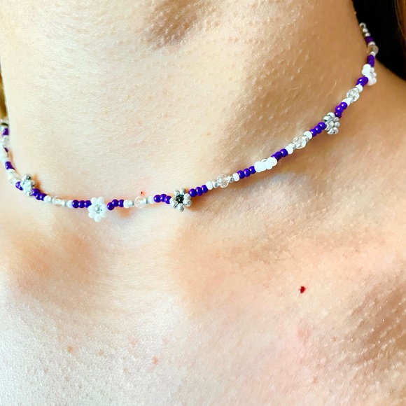 Daisy Flower Choker Wrap Bracelet Layered Summer Purple Boho Crystal Y2K New - Picture 5 of 9